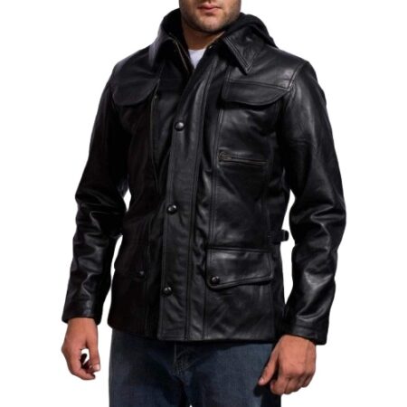 LEXUCCI - Men's Hooded Field Leather Jacket - FD-2134