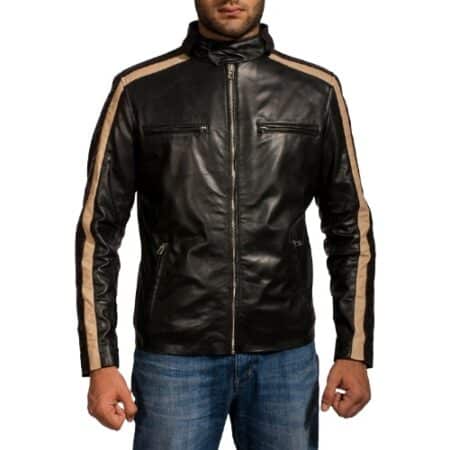 LEXUCCI - Men's Stripes Motorcycle Leather Jacket - MC-2135